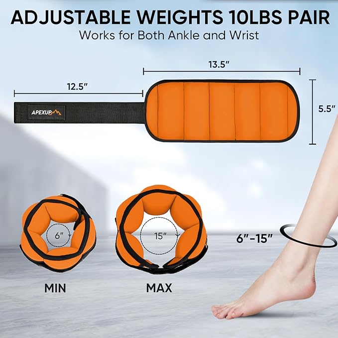 APEXUP 10lbs/Pair Adjustable Ankle Weights for Women and Men