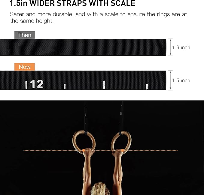 PACEARTH Gymnastics Rings Wooden Olympic Rings 1500/1000lbs 14.76ft Long