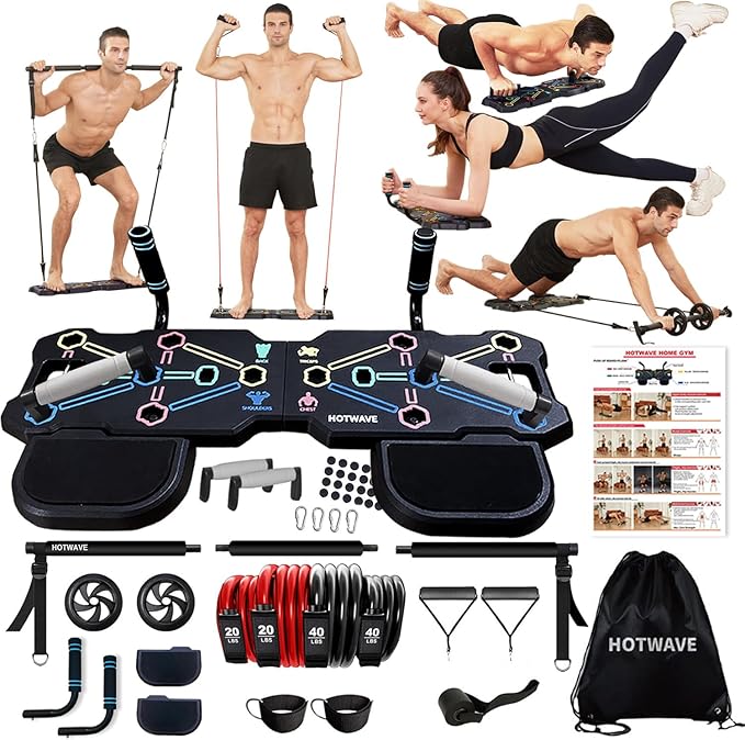 HOTWAVE Portable Workout Equipment with 20 Gym Accessories.Push