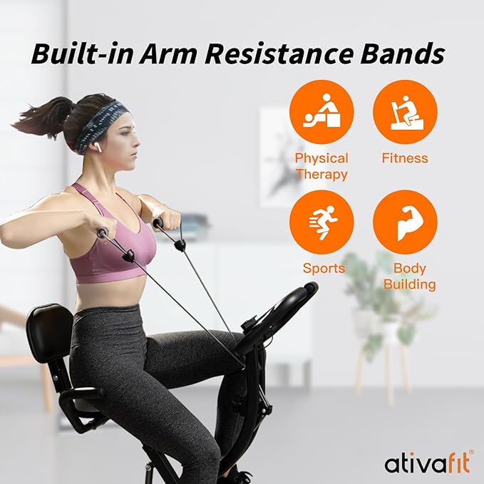 ATIVAFIT Exercise Bike Foldable Fitness Indoor Cycling Bike Magnetic 3 in 1 Upright Recumbent Exercise Bike with Resistance Bands for Home Workout