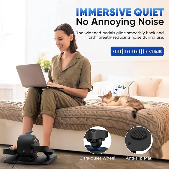 Under Desk Elliptical Machine, Electric Ellipse Leg Exerciser as Seen on TV for Seniors with Remote Control & 10 Leve Speeds, Fully Assembled, Quiet & Portable Seated Pedal Exerciser for Home Office