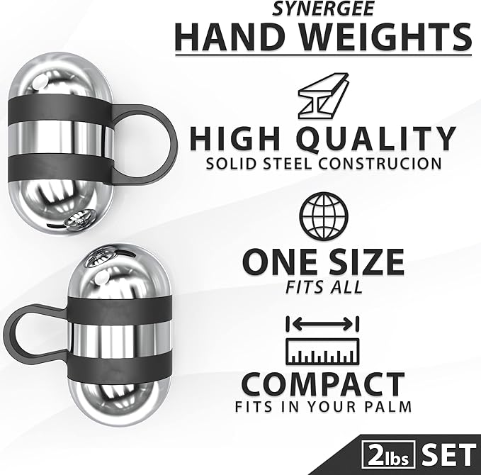 Synergee Cardio Hand Weights. Steel Hand Weights Dumbbell Set with Anti-Slip Silicone Finger Loop for Workout, Fitness, Training for Men and Women. Sold in Pairs. Available in 1lb, 1.5lb and 2lb Sets
