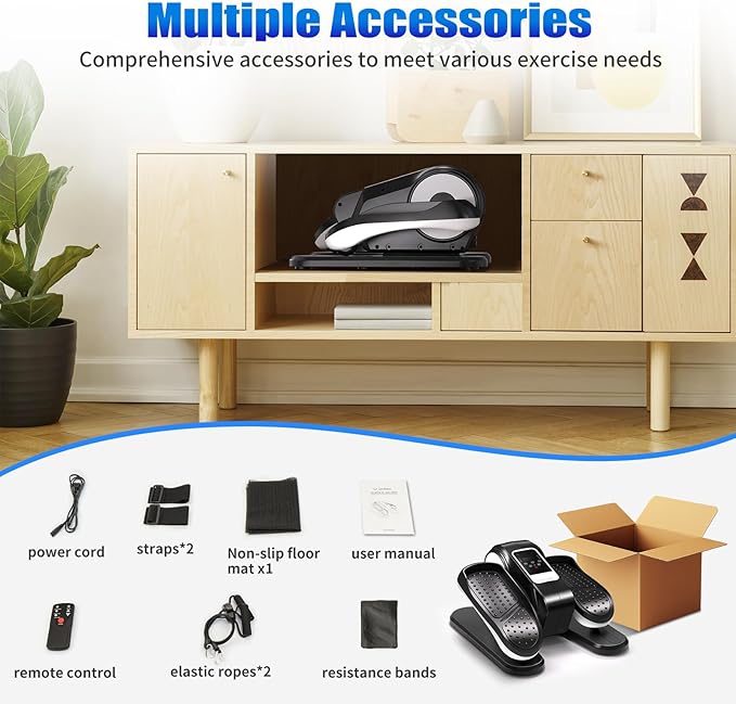 Under Desk Elliptical Machine with App – Quiet & Portable Electric Pedal Exerciser with Adjustable Speed and LED Display for Home and Office, Seated Ellipse Leg Exerciser Fully Assembled