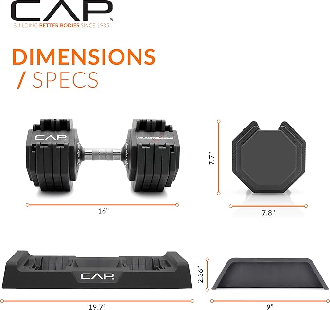 CAP Barbell ADJUSTABELL Adjustable 55 lb Hex Dumbbell Weights - Singles & Pairs | Multiple Handle Options