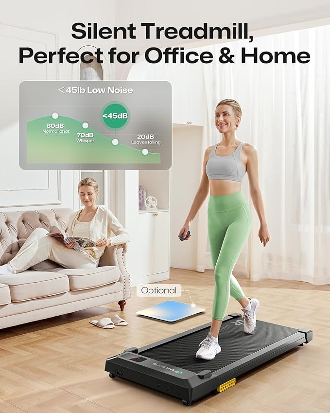 UREVO Smart Walking Pad, Compact Under Desk Treadmill with Double Shock Absorption, Quiet Operation, Workout APP with Track Insights and MIIT Mode, Plug and Play, Remote or APP Control for Home Office