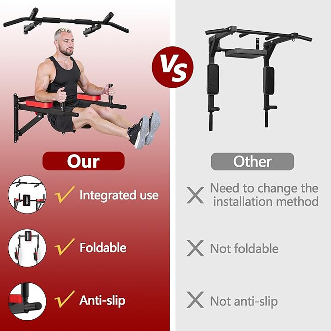 ONETWOFIT Wall Mounted Power Tower Pull Up Bar Station Workout Dip Station,Multi-Function Chin Up Bar Exercise Power Tower Set Training Equipment Support to 440Lbs