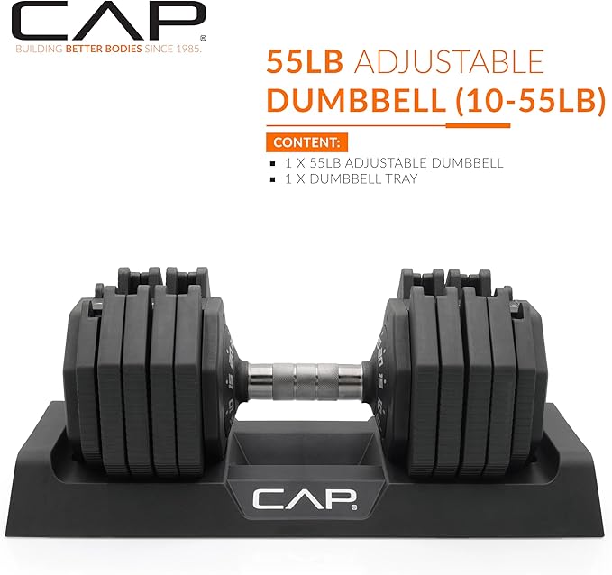 CAP Barbell ADJUSTABELL Adjustable 55 lb Hex Dumbbell Weights - Singles & Pairs | Multiple Handle Options