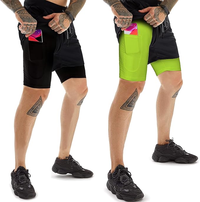 OEBLD Mens Athletic Shorts 2-in-1 Gym Workout Running 7'' Shorts with Towel Loop