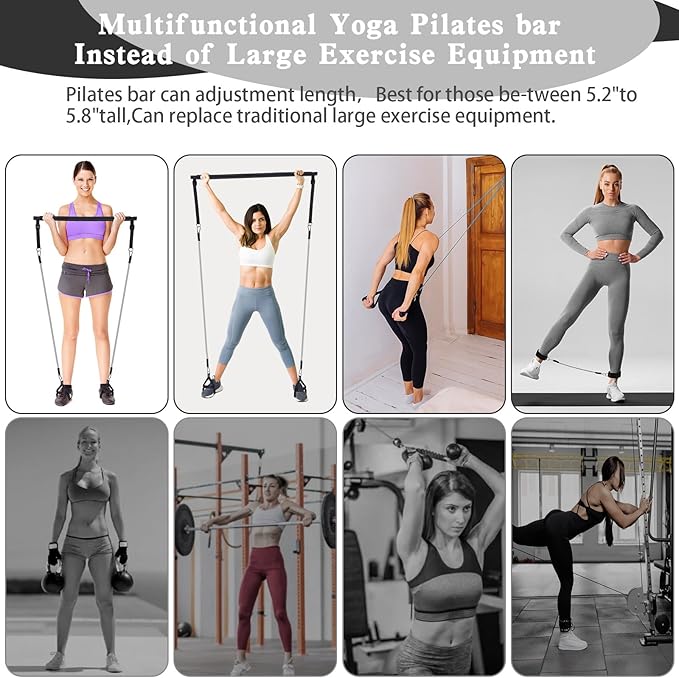 Pilates Bar Kit with Resistance Bands,Pilates Bar with Stackable Bands Workout Equipment for Legs,Hip,Waist and Arm,Exercise Fitness Equipment for Women & Men Home Gym Yoga Pilates