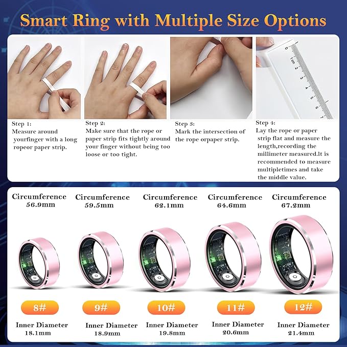 Smart Ring for Women Men-Wearable Fitness Tracker with Sleep Tracking Heart Rate Blood Oxygen Healthy Monitor Ring Activity Monitoring Steps Calories