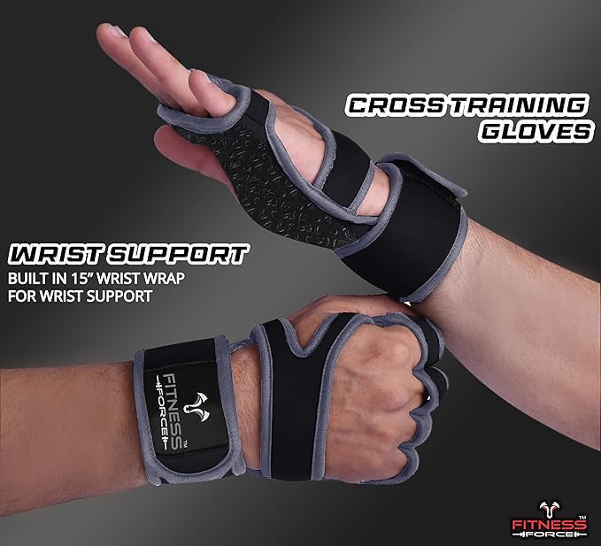 FITNESS FORCE Ventilated Gym Gloves for Men with Built-in Wrist Support for Workouts Weightlifting Gloves Workout Gloves for Women Exercise Fitness Gloves Perfect for Powerlifting, Cross Training