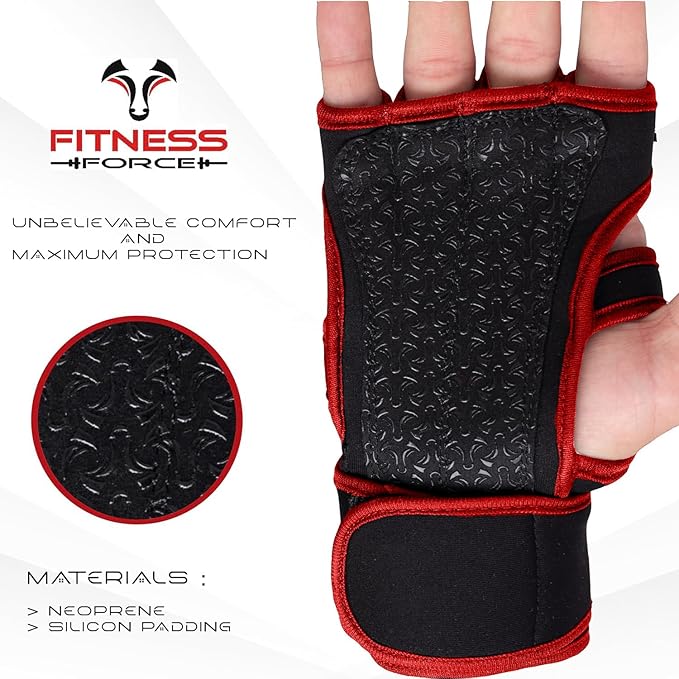 FITNESS FORCE Ventilated Gym Gloves for Men with Built-in Wrist Support for Workouts Weightlifting Gloves Workout Gloves for Women Exercise Fitness Gloves Perfect for Powerlifting, Cross Training