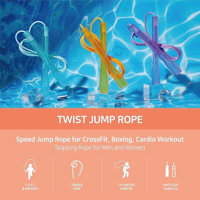 Exercise Jump Rope for Cardio, Boxing, CrossFit - Adjustable Skipping Rope for Men and Women, Lightweight, Tangle Free, Made in Korea(Crystal Gold Jumprope, UA-430)