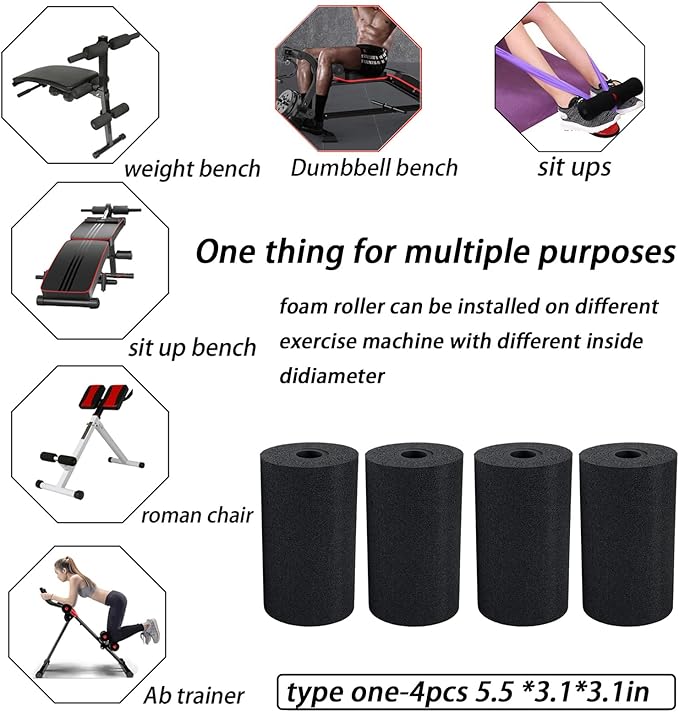 Foot Foam Pads Rollers Replacement (5.5 * 3.1 * 3.1in), Padding Cover for Leg Extension Curl Press Attachement, Tube Sponge for Ab Exercise Machine Home Gym Equipment Part Accesories