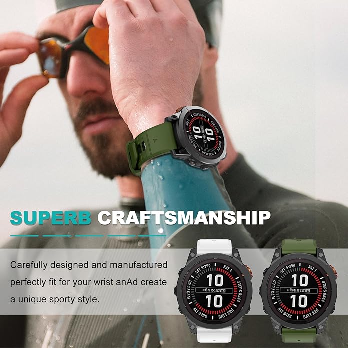 OVERSTEP Compatible with Fenix 7X Bands, 26mm Width Soft Silicone Replacement Strap for Fenix 7X Pro/Fenix 6X/ Fenix 5X/ Fenix 3 Smartwatch