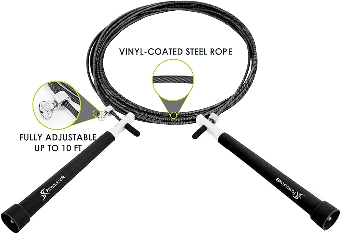 ProsourceFit Speed Jump Rope 10’ Adjustable Length, Super Fast Turning for Cardio, Boxing