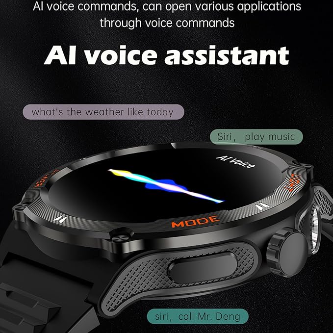 Yihou Smart Watch with Compass and Flashlight, Military Activity Tracker for Android iOS(Bluetooth Call Answer/Dial Calls) Rugged Smartwatch AI Voice Assistant/Heart Rate/Blood Pressure