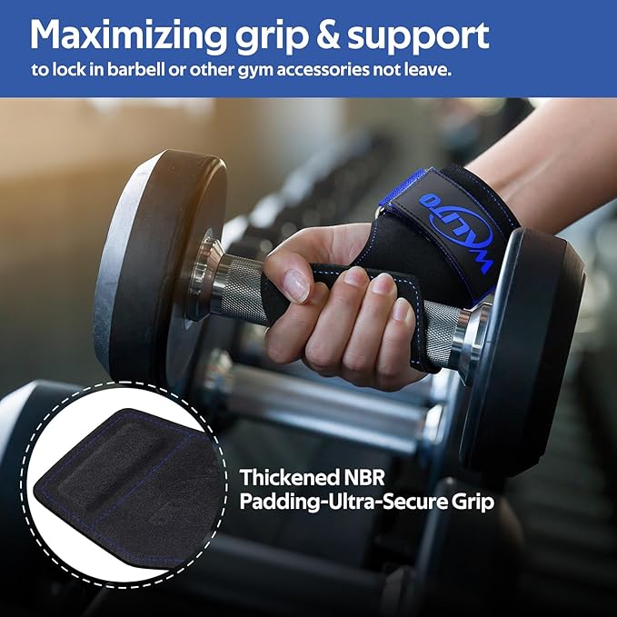 WALITO Weight Lifting Wrist Straps (Pair),Double Layer Leather Grips for Deadlift,Powerlifting and Gym Workouts, Adjustable Neoprene Padded Wrist Wraps - Men/Women, Heavy Duty Support