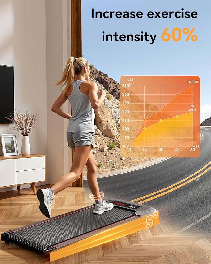 Walking Pad Treadmill, WalkDate Incline Walking Pad Under Desk Treadmills 330 Lbs Capacity, 2.5HP Low Noise Portable Running Machine for Home and Office, with LED Display, Remote Control