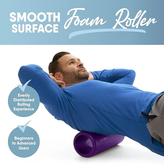 MICRODRY Deluxe Fitness Foam Back Roller for Muscle Relief 13x5.3", Purple