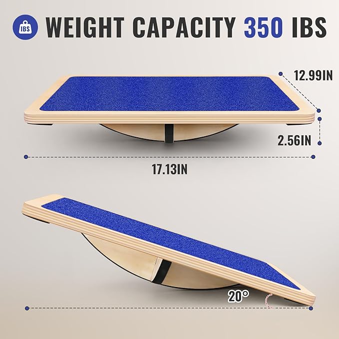 Professional Balance Board for Adults - Anti-Slip 350LBS Wobble Board for Physical Therapy, Standing Desk, Core Strength - Wooden Rocker Board