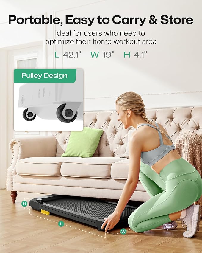 UREVO Smart Walking Pad, Compact Under Desk Treadmill with Double Shock Absorption, Quiet Operation, Workout APP with Track Insights and MIIT Mode, Plug and Play, Remote or APP Control for Home Office