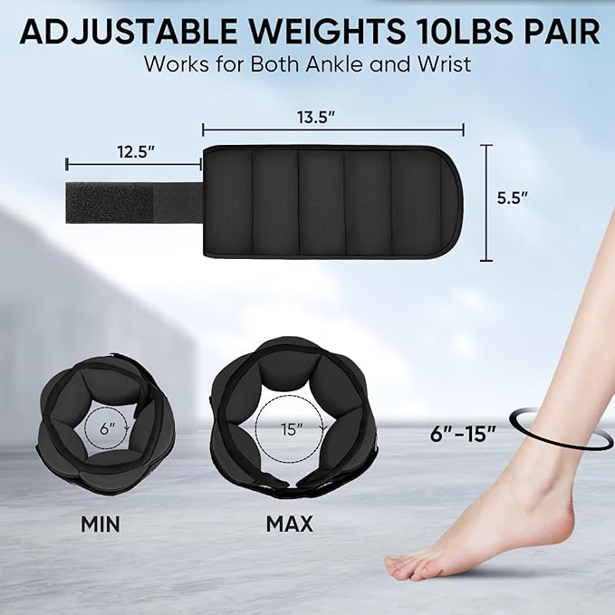 APEXUP 10lbs/Pair Adjustable Ankle Weights for Women and Men, Modularized Leg Weight Straps for Yoga, Walking, Running, Aerobics, Gym