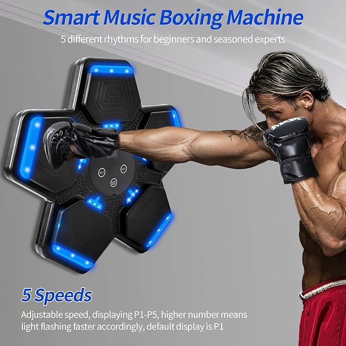 Music Boxing Machine, Wall Mount Punching Bag With Gloves, Bluetooth Target for Kids Adult, Workout Equipment for Home, Office, Gym