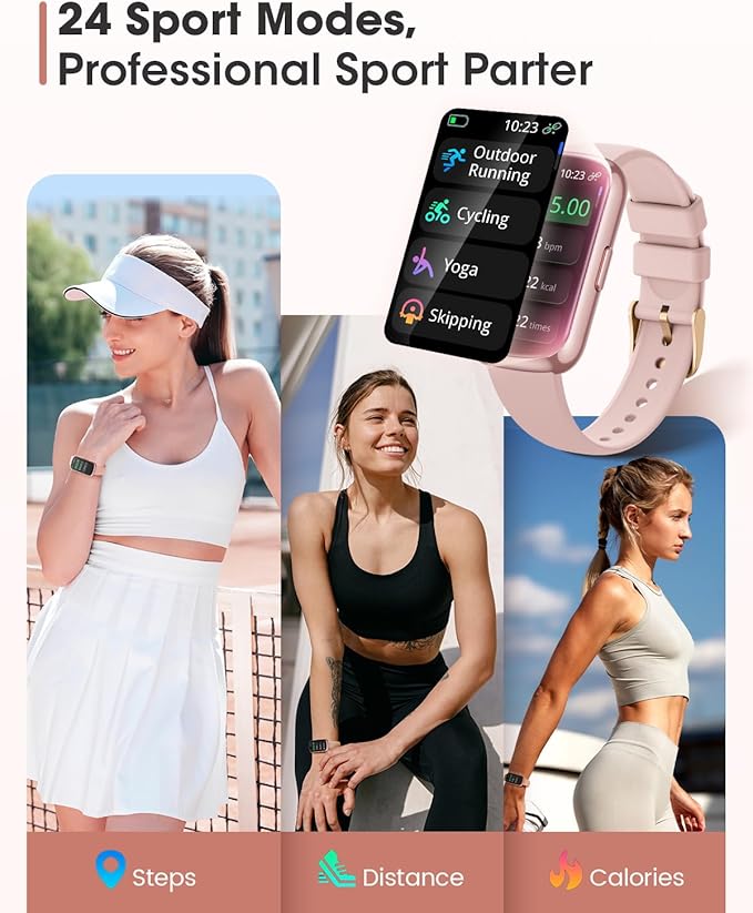 Fitness Tracker, 20+ Sport Modes Fitness Watches for Women with Steps/Distance/Calorie Tracker, Smart Watch for Android/iOS Phones, IP68 Smart Watches for Women, Step Pedometer, Gift (Pink)