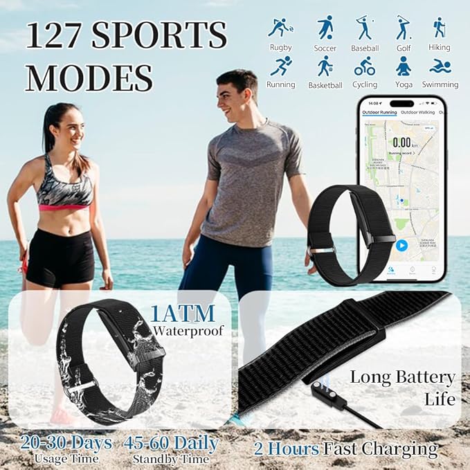 Smart Health Wristband for Men Women, Wearable Activity & Fitness Tracker with GPS, 100+ Sport Modes, Measuring Heart Rate, Health, Sleep, Stress, IP68 Waterproof Health Tracker with Free App
