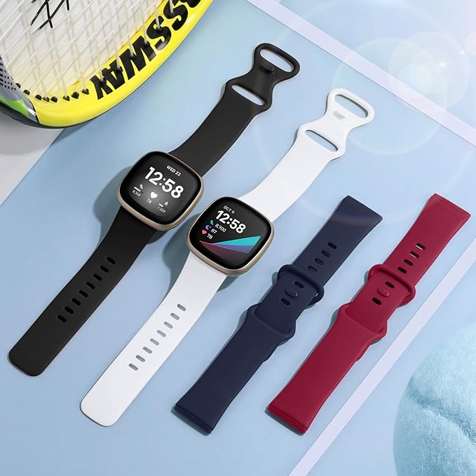 Getino Compatible With Fitbit Sense 2/Versa 4 Band for Women Men, Silicone Sport Accessories for Sense/Versa 3 Smartwatch, Large Black/Navy/Red/White