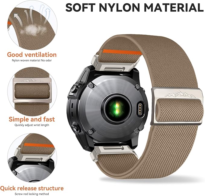 26mm Nylon Stretchy Band for Garmin Fenix 6x/5x/7x Band, Soft Adjustable Smartwatch Bands for Garmin Fenix 5X Plus, Fenix 6X Pro,Fenix 3,Fenix 3 HR, Descent MK1/Mk2/ Mk2S,Enduro/Enduro 2
