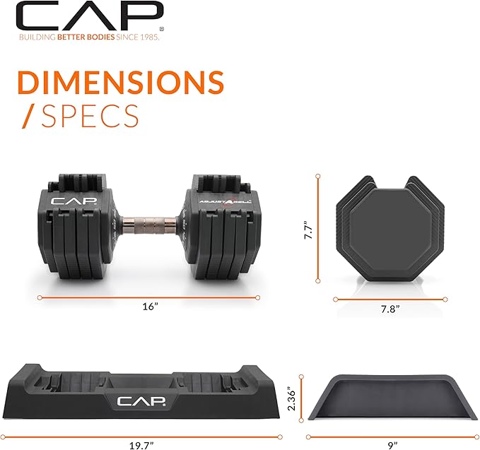 CAP Barbell ADJUSTABELL Adjustable 55 lb Hex Dumbbell Weights - Singles & Pairs | Multiple Handle Options