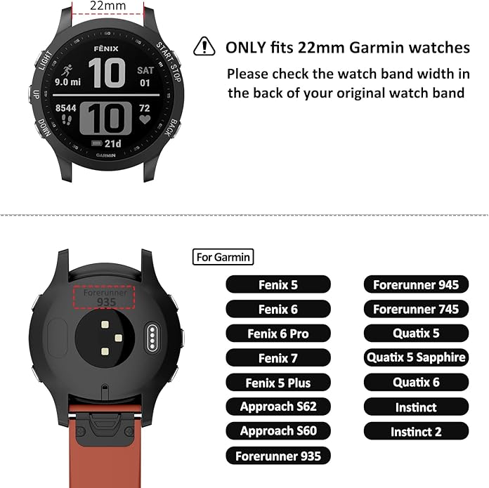 Meliya Silicone Sport Bands for Fenix 7/7 Pro/6/6 Pro/5/5 Plus, 22mm Quick Fit Strap for Forerunner 965/955/945/935/745/Approach S70 47mm/S62/S60/Epix 2/2 Pro 47mm Smartwatch (Navy Blue)