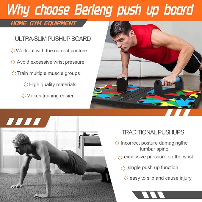 Solid Push Up Board 15 in 1 Home Workout Equipment Multi-Functional Pushup Stands System Fitness Floor Chest Muscle Exercise Professional Equipment Burn Fat Strength Training Arm Men & Women Weights
