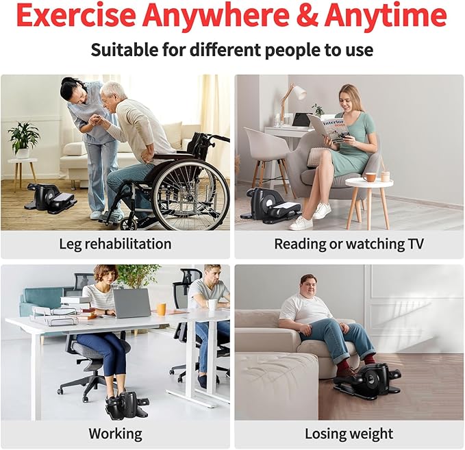 Under Desk Elliptical Exercise Machine with Remote Control & 12 Speeds, Quiet Elliptical Machine for Home Use, Ellipse Leg Exerciser as Seen on TV, Electric Leg Exerciser While Sitting for Seniors