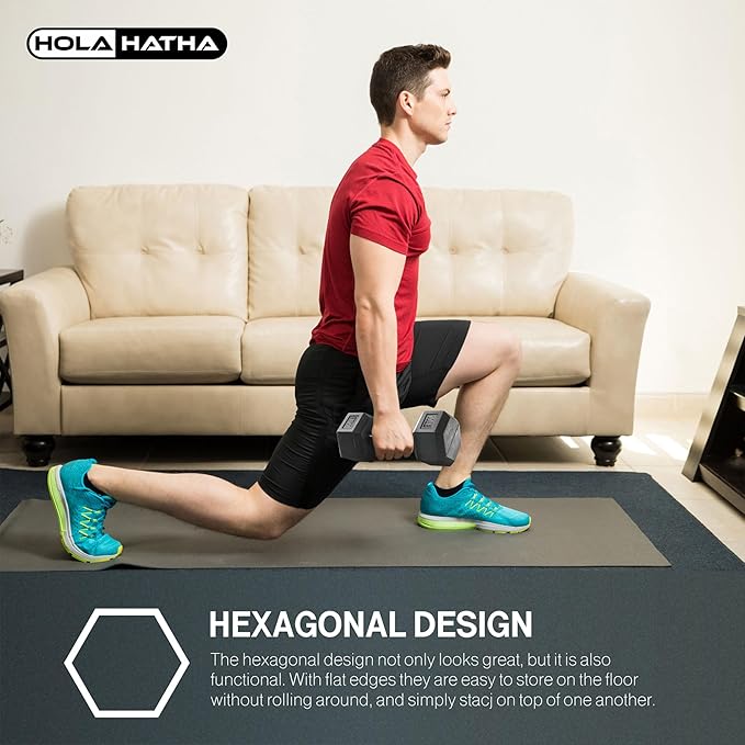 HolaHatha Hexagonal Dumbbell Free Hand Weight Set w/Rack