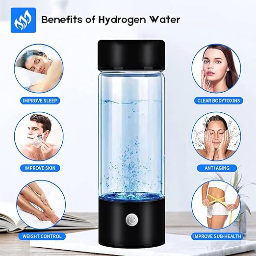 Hydrogen Water Bottle, Portable Hydrogen Water Ionizer Machine, Hydrogen Water Generator, Rechargeable Hydrogen Rich Water Glass Health Cup for Home Travel (Black)