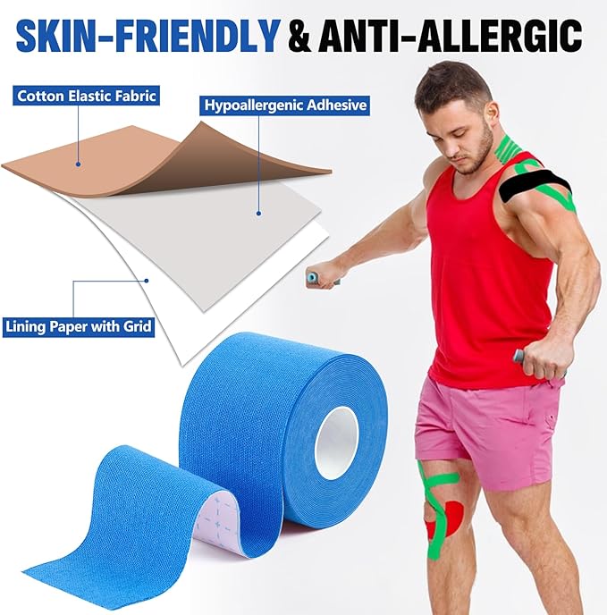 5 Rolls Kinesiology Tape, 5 Colors 2 inch x 16.4 Feet Waterproof Athletic Tape, Uncut Kinetic Tape, Elastic Muscle Tape, Sports Tape, Knee Tape for Exercise and Daily Use