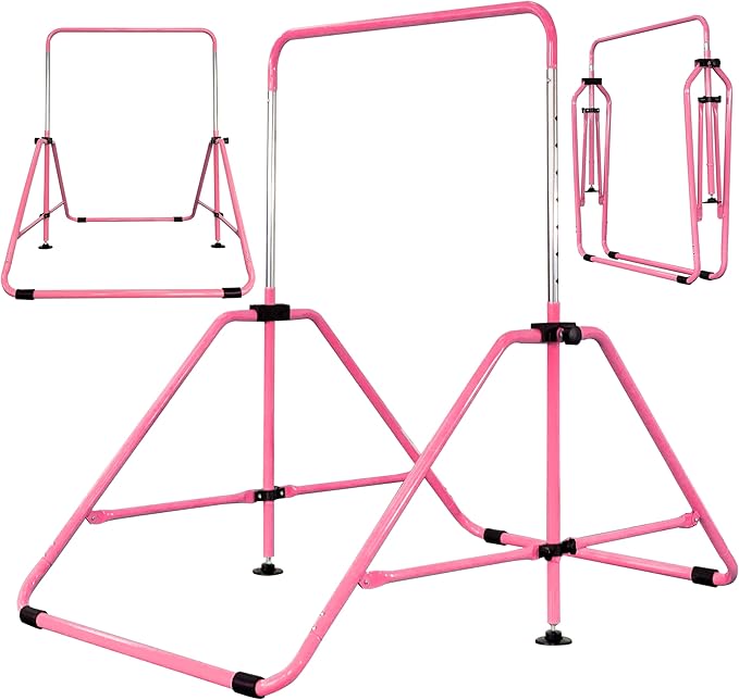 Upgrade Foldable Gymnastic Bar with Mat for Kids 3-12, 200 200 lbs