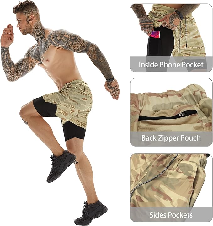OEBLD Mens Athletic Shorts 2-in-1 Gym Workout Running 7'' Shorts with Towel Loop