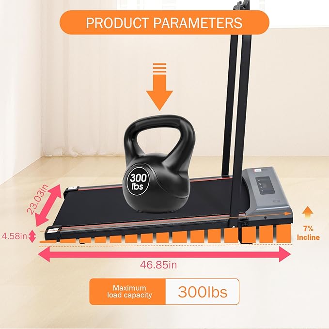 Walking Pad with 7% Incline and APP&Remote Control,300+lb Capacity Under Desk Treadmill 2.5HP Treadmill,10 HIIT Modes Treadmills for Home Office