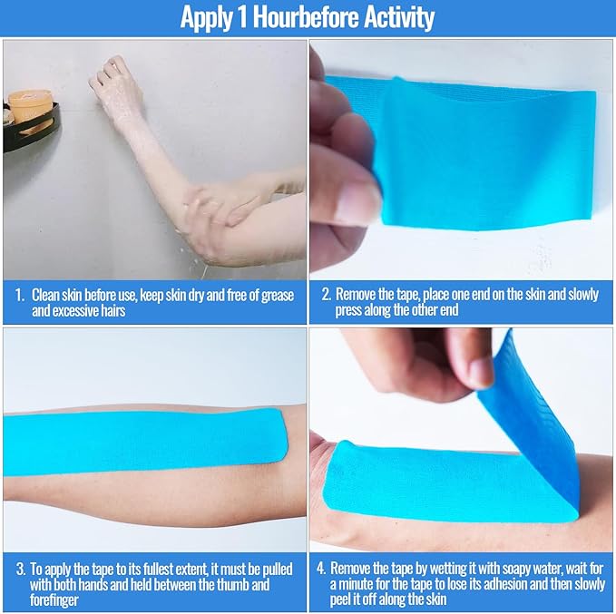 Kinesiology Tape precut (2 Rolls,40 Strips,2" X 10" Strips) Kinesiology Tape Waterproof Breathable Latex Free Tape for Ankle Wrists Knees Running Swimming Elastic Sports Activities Tapes(Blue)