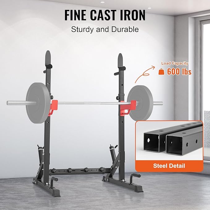 VEVOR Squat Stand - Multi-Functional Power Rack with Pull Up Bar, Hook, and Weight Plate Storage Attachment, Adjustable Power Rack Cage for Home Gym Equipment