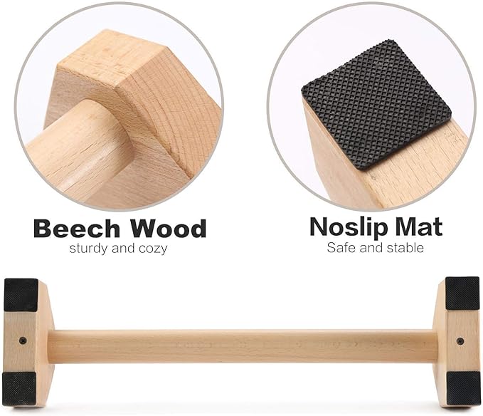 Pushup Stands - Wooden Push Up Bars Gym Gear Equipment with Anti-Slid Mat Workout Solid Exercise Women Men Portable Fitness