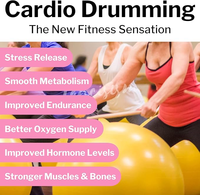 Cardio Drumming Equipment Set - 26" Exercise Ball with Pump and Weighted Cardio Drumming Sticks with Grips - Fitness Yoga Ball Drumsticks Workout for Balance, Rhythm, Aerobic Moves, Dance, Gymnastics