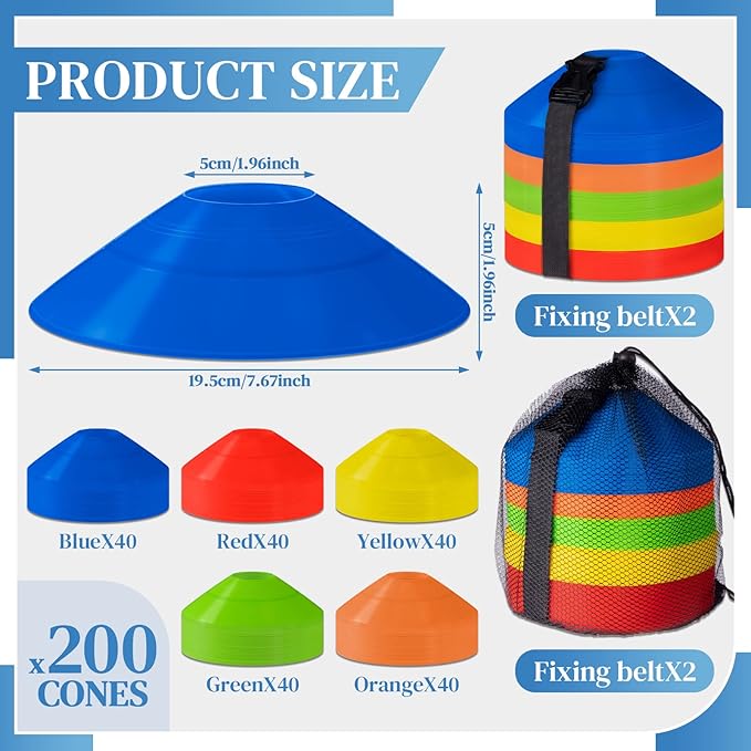 Sratte 200 Pcs Soccer Cones with Strap and