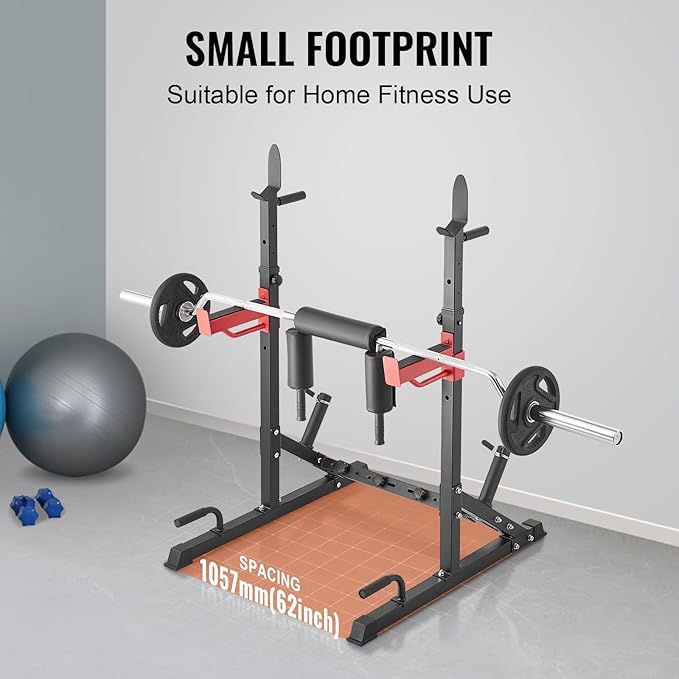 VEVOR Squat Stand - Multi-Functional Power Rack with Pull Up Bar, Hook, and Weight Plate Storage Attachment, Adjustable Power Rack Cage for Home Gym Equipment