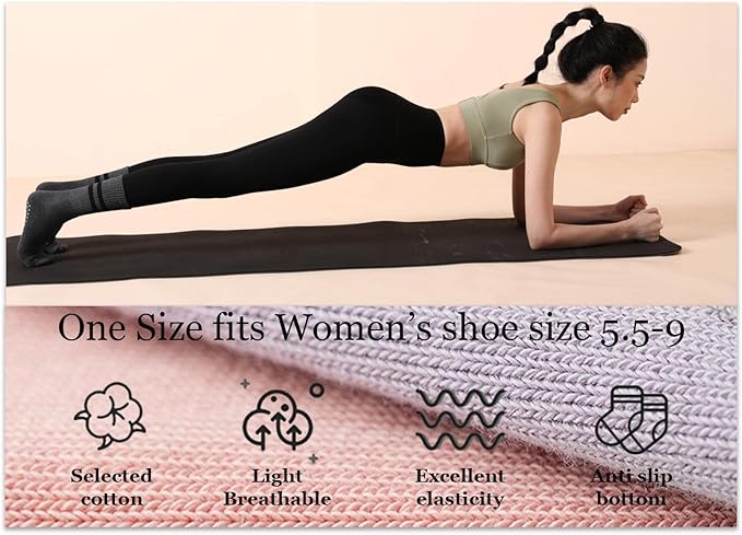Flydo Pilates Grippy Socks with Grips for Women Yoga Non Slip Long Socks for Pure Barre, Ballet,Dance Workout 2-5 Pack
