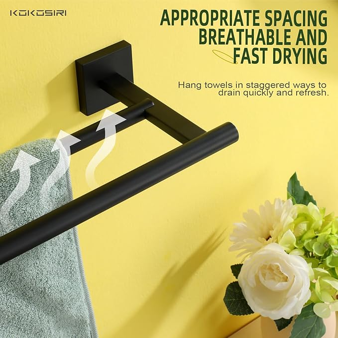 KOKOSIRI Towel Rails Bathroom Double Towel Bars Matte 20 Inch 2-Piece for 2 Pack B5005BK-L20-P2